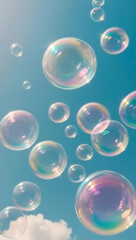 soap bubbles on blue background