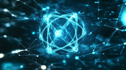 Futuristic Glowing Atom - Quantum Technology Concept