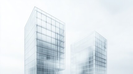 Obraz premium Modern glass skyscrapers on a hazy day; architectural study; use in presentations, branding