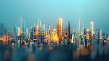 Fototapeta premium futuristic cityscape with glowing skyscrapers and vibrant lights, symbolizing innovation and economic growth