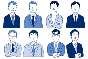 部長、課長などの上司　社長、取締役などの重役　サラリーマンのシンプルな線画　アイコンセット