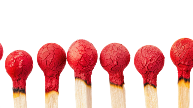 Burnt matches representing burnout syndrome on a transparent background