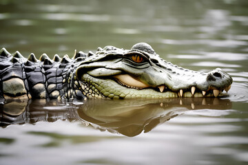 Fototapeta premium Powerful Crocodile Resting on Riverbank in Natural Habitat