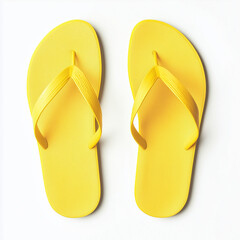 Pair of yellow beach flip-flops on white background
