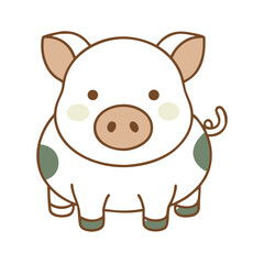 Icon of cute chubby pig illustration in soft colors, minimalistic design, copy space