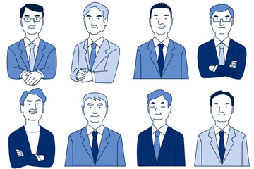 社長、取締役などの重役　シニア男性　サラリーマンのシンプルな線画　アイコンセット