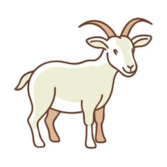 Icon of cute goat illustration with horns in soft colors, minimalistic design, copy space
