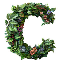 Fototapeta premium Letters C, Alphabet Made plant elements like leaves, flowers, or vines isolated on a transparent background