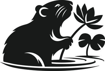 Beaver sniffing a floating lily pad vector