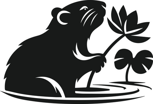 recommend clip art: Beaver sniffing a floating lily pad vector