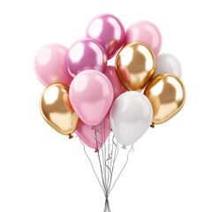 pink balloons isolated on white Bunch of pink and gold foil balloons isolated on white background