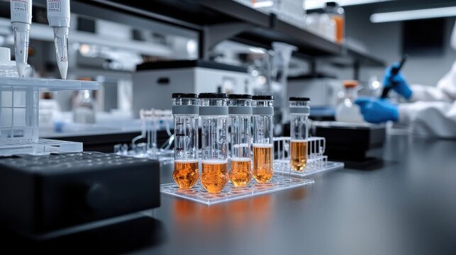 Modern Laboratory Filled with Colorful Test Tubes and Scientific Tools