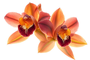 Orange And Pink Orchid Flowers Close Up On Black Background