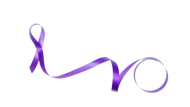 Long purple ribbon as symbol of various cancer and disease awareness isolated on transparent background