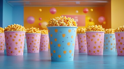 A vibrant popcorn bucket, its transparent background allowing viewers to peer inside, revealing a sea of golden kernels, ready to be popped and enjoyed. 