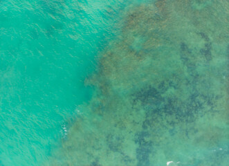 A beautiful blue ocean with a greenish-brown area in the middle