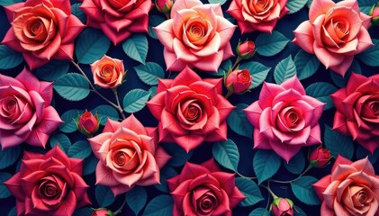 Naklejka premium Intricate, repeating rose pattern in vibrant hues , floral repeat, design element