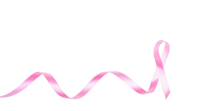 Long pink curly ribbon as symbol of breast cancer awareness isolated on transparent background