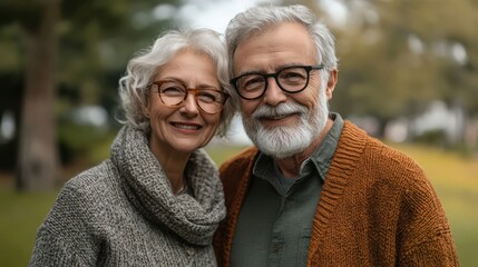 Happy Senior Couple Smiling Outdoors Romantic Elderly Couple Portrait in Park
