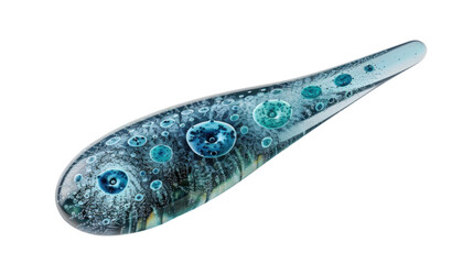 Paramecium caudatum swimming showing cilia, trichocysts and food vacuoles on transparent background