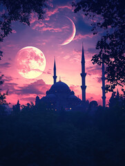A mosque at night for ramadan vertical social media background