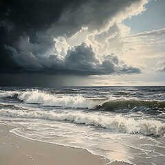 Fototapeta premium Tranquil ocean tides glowing under a luminous full moon night image