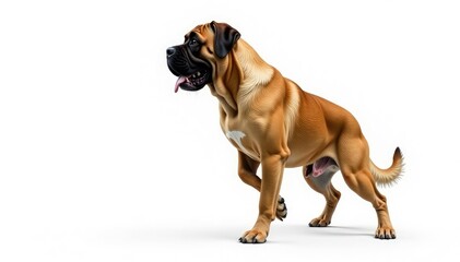 Obraz premium Majestic mastiff, powerful stance, white background, dog portrait, powerful, pet
