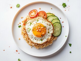 Fried Rice with Egg and Vegetables on White Plate