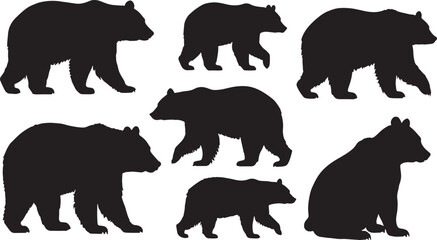 Black vector silhouettes of wild and farm animals including bear, rhino, and pig outlines