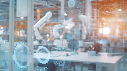 Industrial Automation: Digital Overlay on Blurred Factory Setting