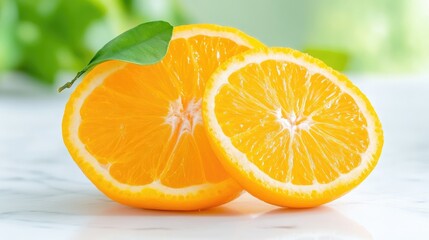 Fototapeta premium Fresh orange slices on marble