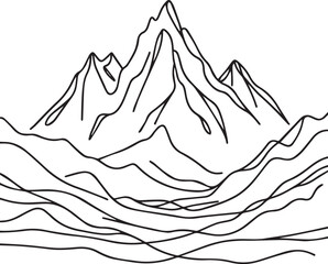 Mountain Range Landscape Continuous Line Art – Black Vector