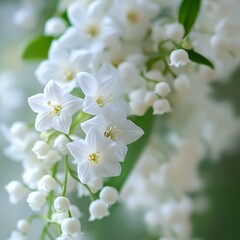 Obraz premium Elegant White Flowers: A Close-Up of Delicacy and Beauty in Bloom, Lily of the Valley and other white blossoms