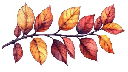 Obraz premium Autumn branch with colorful leaves, isolated, design element