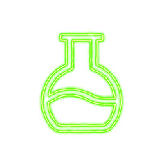Icon flask potion from the flow of energy of green color. Shimmering neon