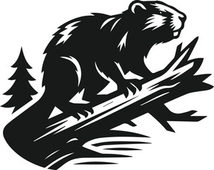 Beaver climbing onto a fallen tree vector