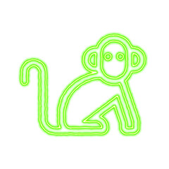 Icon monkey from the flow of energy of green color. Shimmering neon