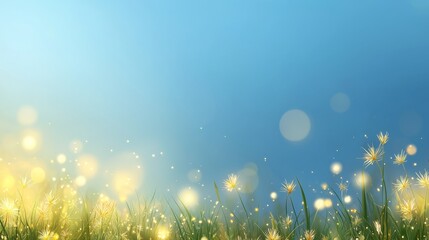 Obraz premium Vast meadow under a clear blue sky, serene landscape view scenic