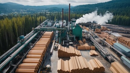 Aerial View of a Lumber Mill in a Forest