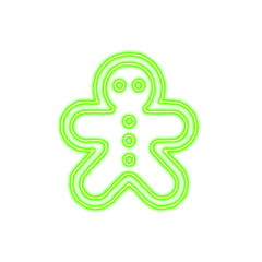 Icon gingerbread man from the flow of energy of green color. Shimmering neon