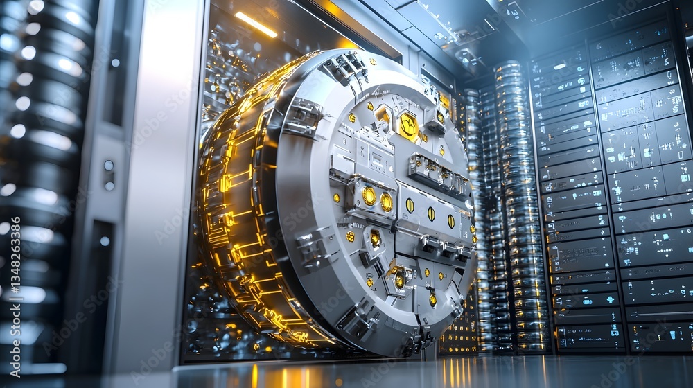 Leinwandbilder a 3d rendered abstract design of an ultra secure futuristic vault with complex systems geometric pat