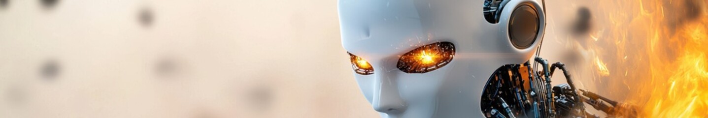 Fiery Destruction of a White Humanoid Robot
