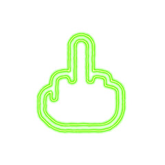 Obraz premium Icon hand middle finger from the flow of energy of green color. Shimmering neon