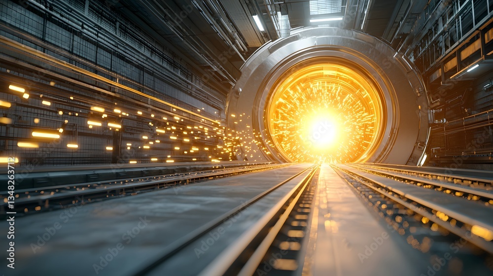 Leinwandbilder a cinematic shot of a vast futuristic tunnel with a bright golden light emanating from the distant o