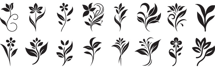 Elegant Floral Silhouette Set Minimalist Botanical Vector Designs.