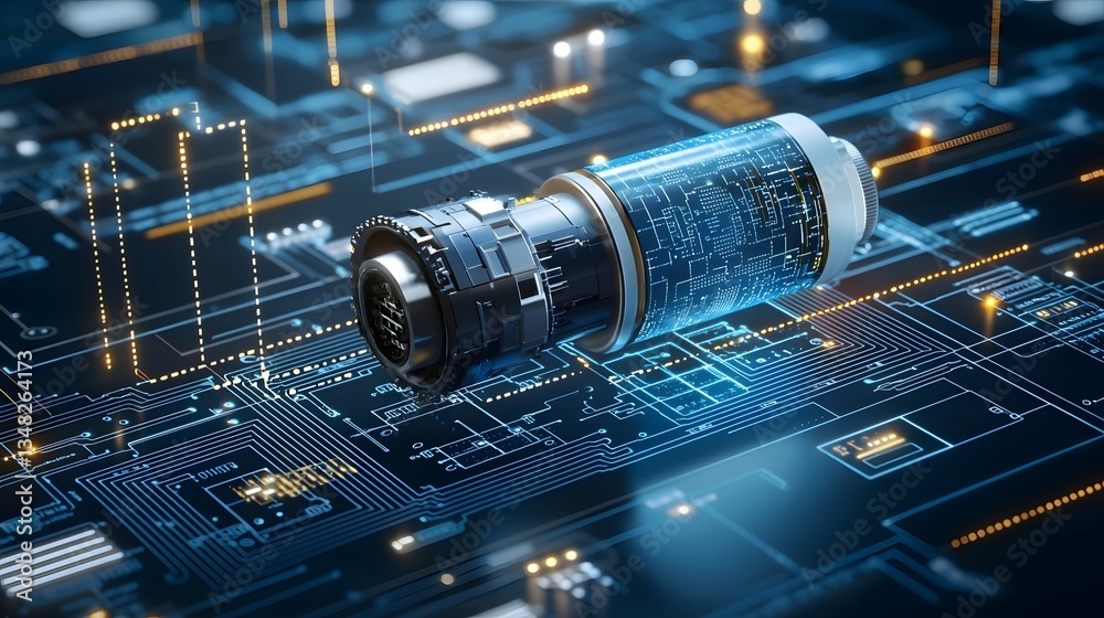 Leinwandbilder a complex high tech circuit board with an embedded electric motor showcasing the of advanced electro