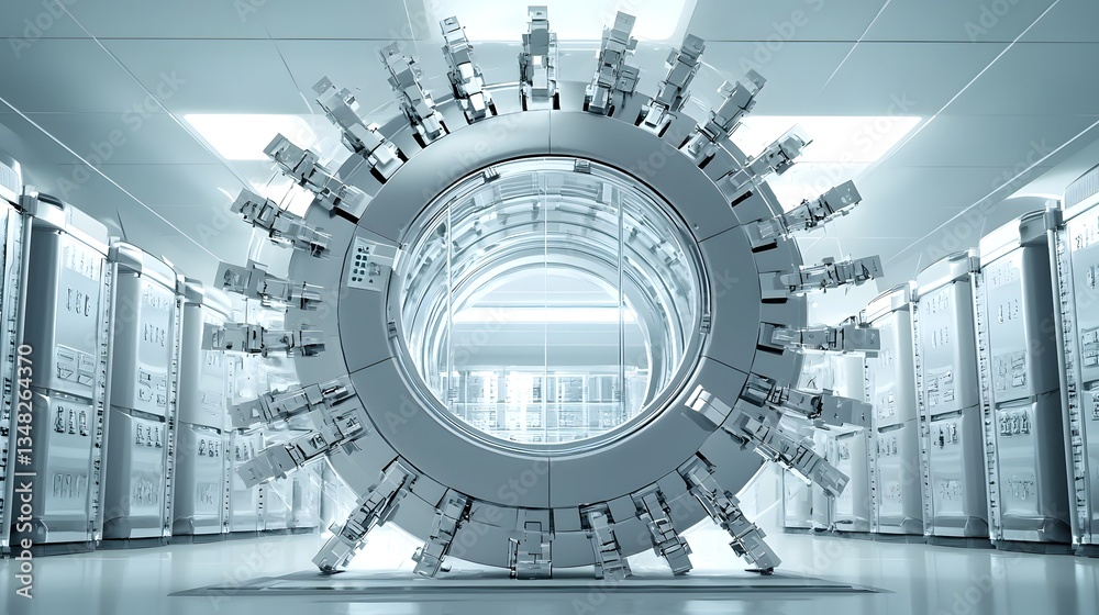 Poster A complex high tech architectural design of an ultra secure futuristic vault for data storage and protection