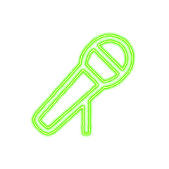 Icon microphone stand from the flow of energy of green color. Shimmering neon