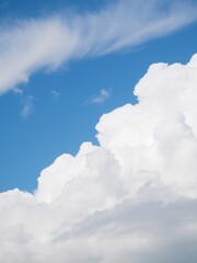 Bright Sunlight Illuminates Fluffy White Clouds against Vivid Blue Sky. AI Generated