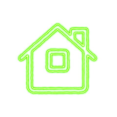Icon house from the flow of energy of green color. Shimmering neon